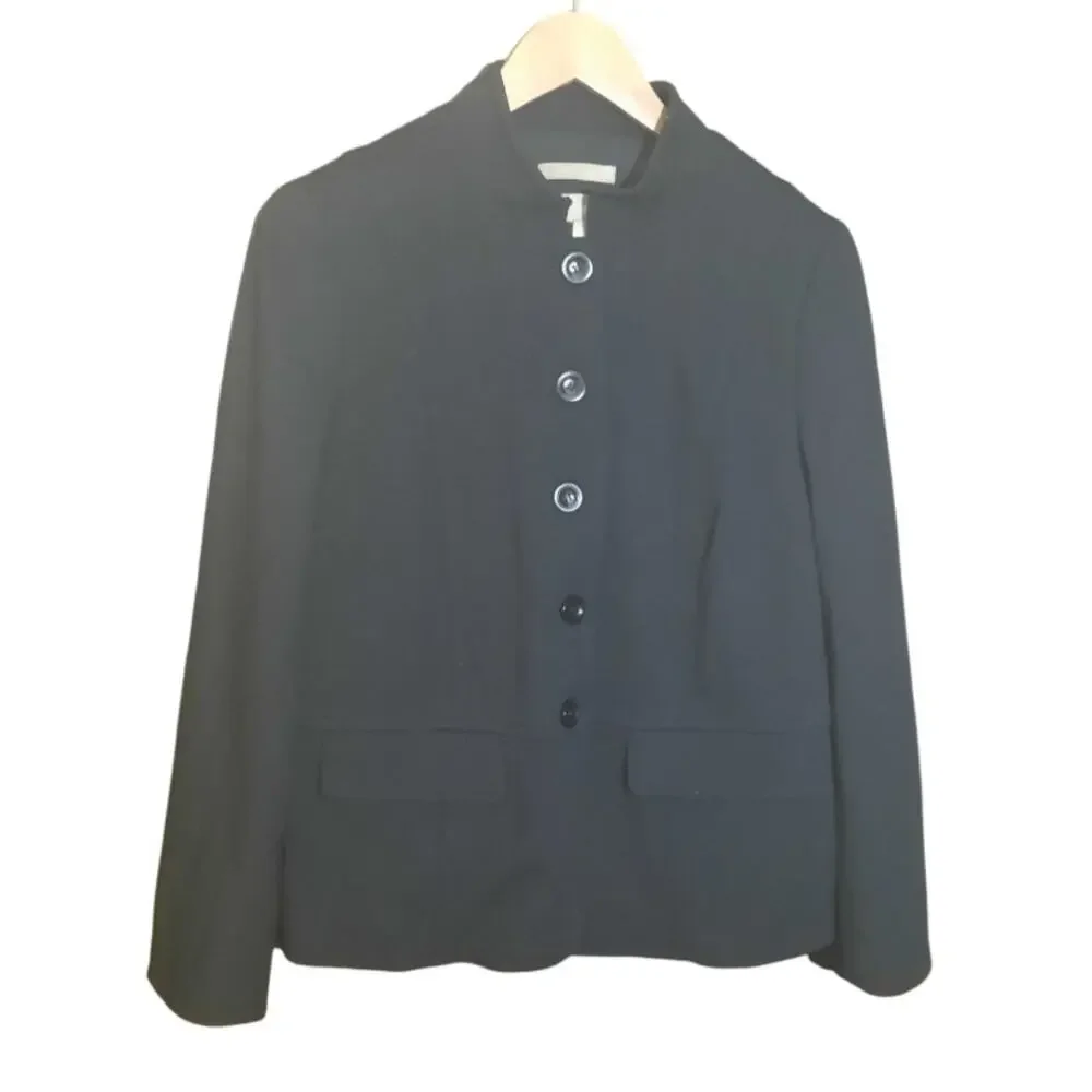 Talbots Black Italian Luxe Knit 5 Button Womens Lined Blazer Size 12